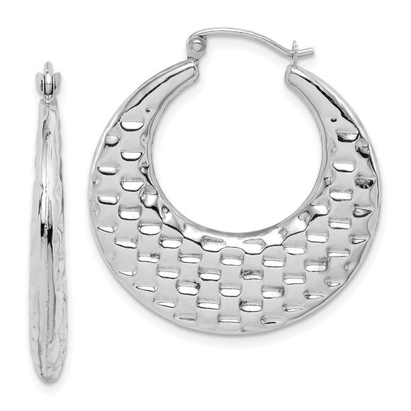10k White Gold Polished Textured Hoop Earrings,All Products : American Fashion Style Bags On Sale